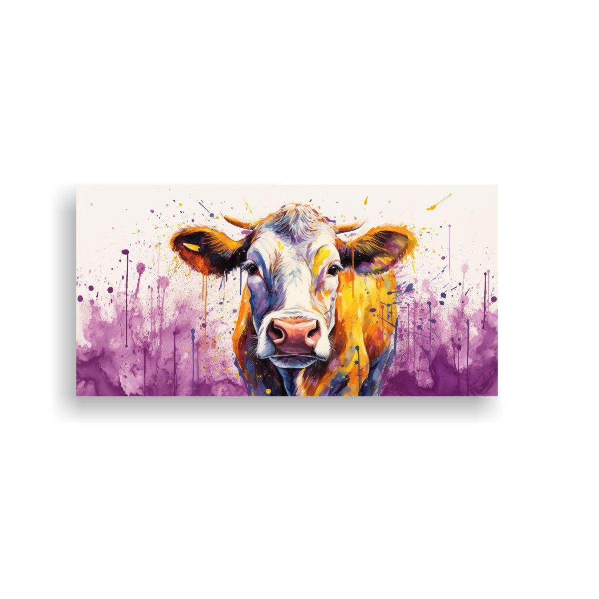 Cuadro De Vaca Hereford En Colores Púrpura Y Oro  60x30cm-0