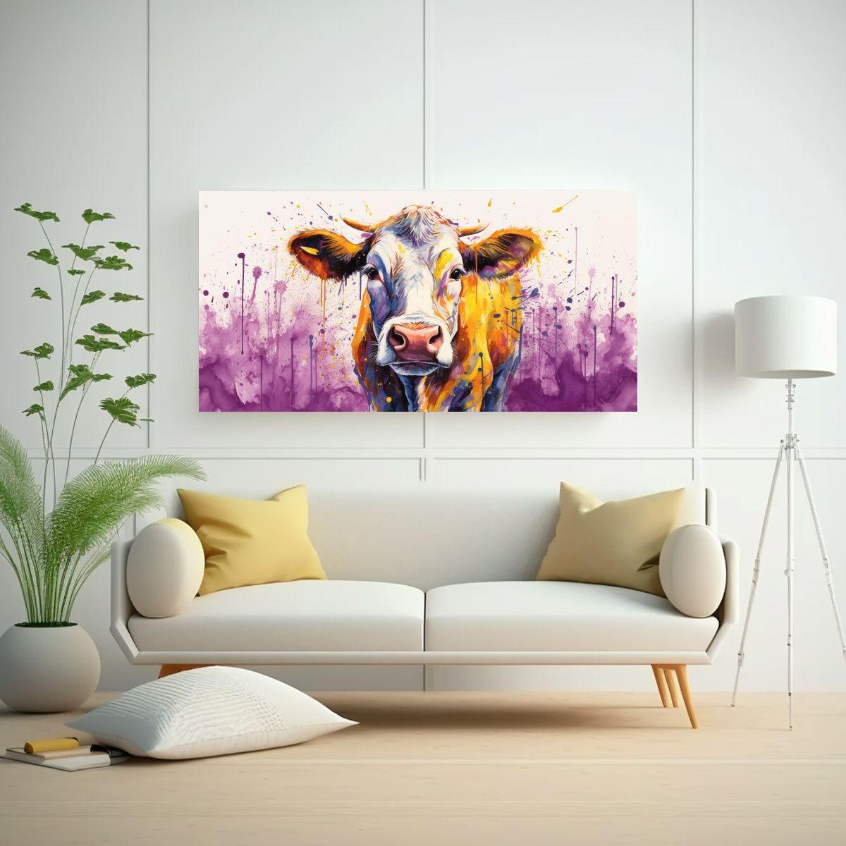 Cuadro De Vaca Hereford En Colores Púrpura Y Oro  60x30cm-2
