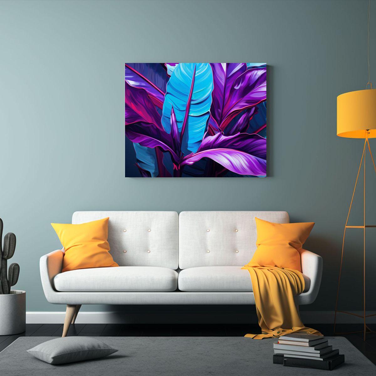 Pintura Decorativa: Hojas De Heliconia En Colores 75x50cm-2