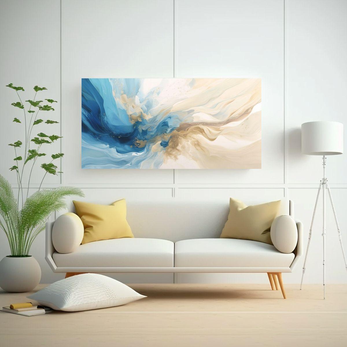 Pinturas Abstractas Hermosas En Beige, Azul 140x70 Cm-2