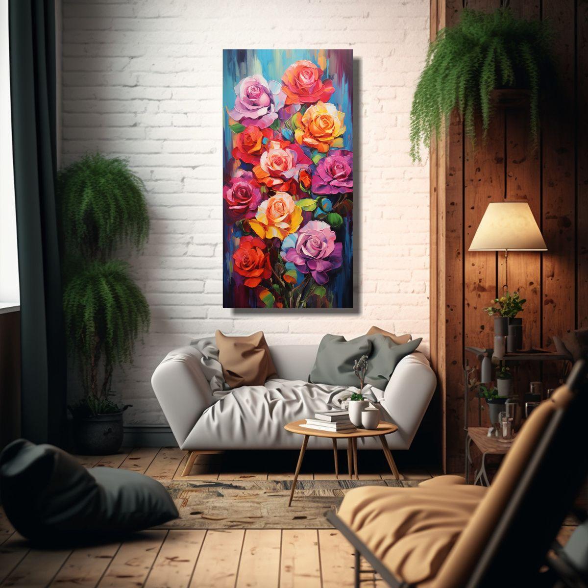Pintura En Lienzo De Rosas En Colores Del Arco 30x60 Cm-2