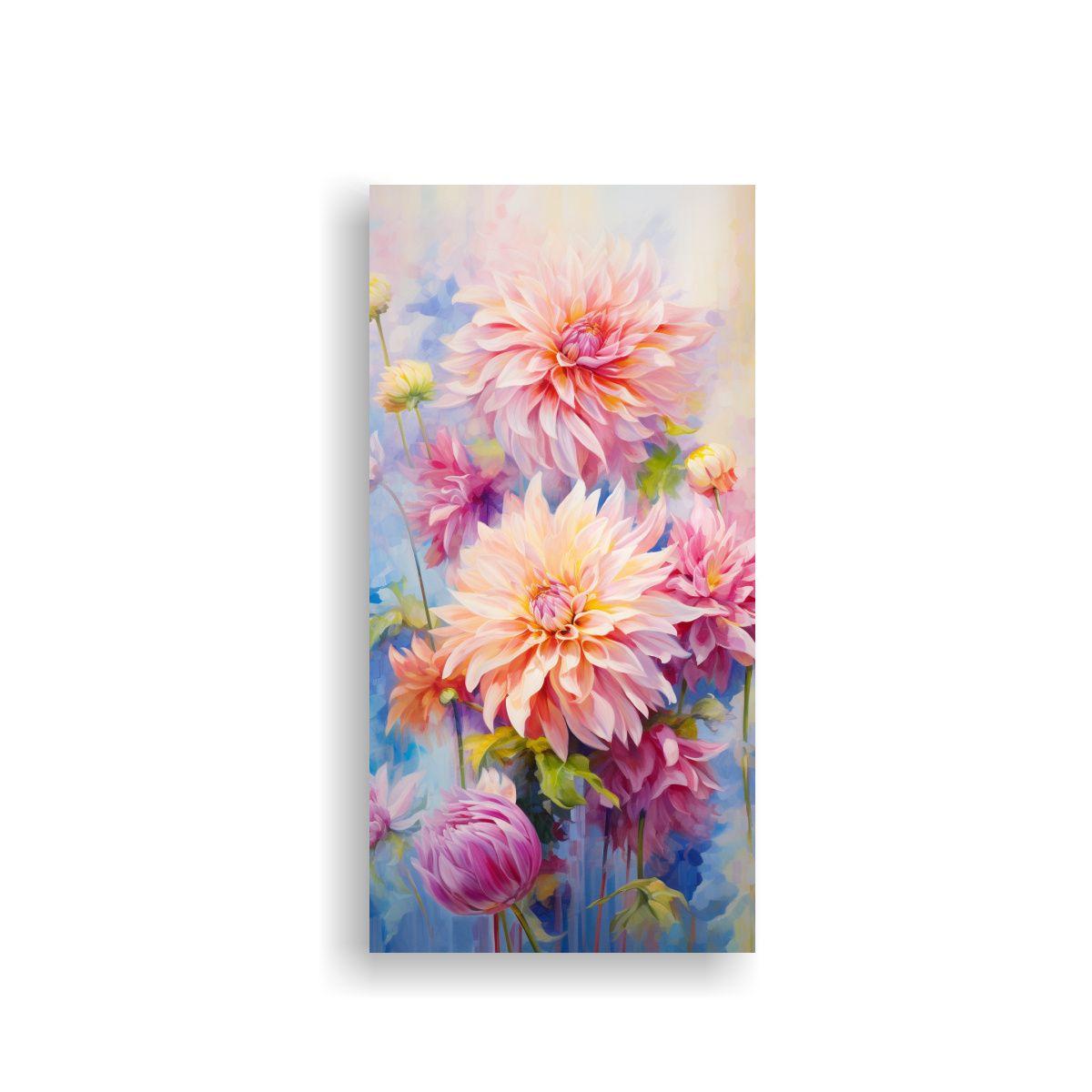 Pintura Abstracta Acuarela Dalias Colores Pastel 50x100 Cm-0