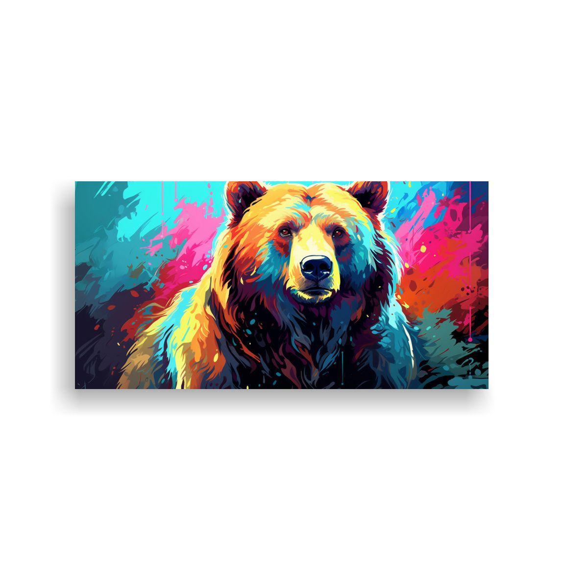 Cuadro Moderno Salón Oso Grizzly En Colores Prism 80x40cm-0