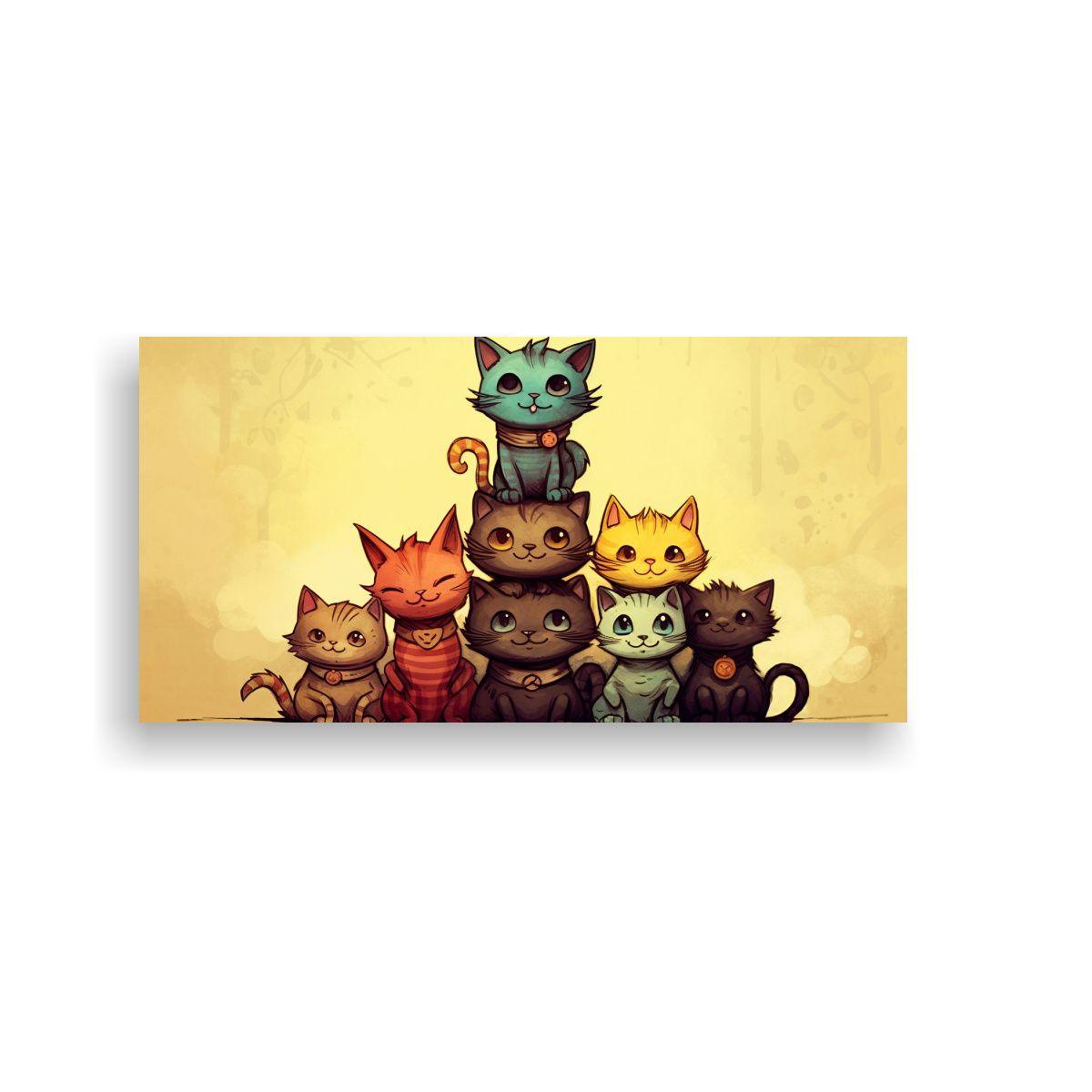 Cuadro Cuadro Gatos De Muchos Colores En Pila 80x40cm-0