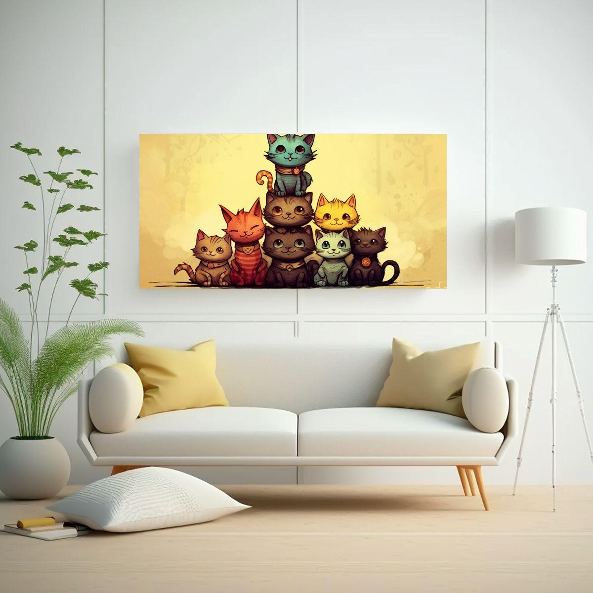 Cuadro Cuadro Gatos De Muchos Colores En Pila 80x40cm-2