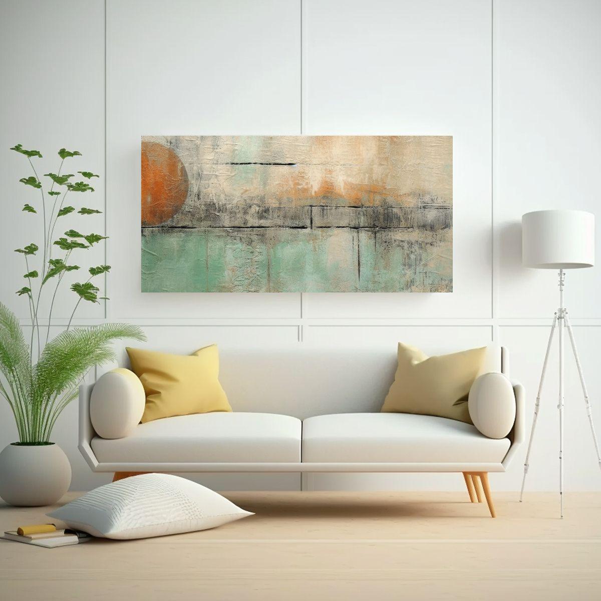 Cuadro Abstracto Gris Claro Verde Quemado Naranja 60x30cm-2