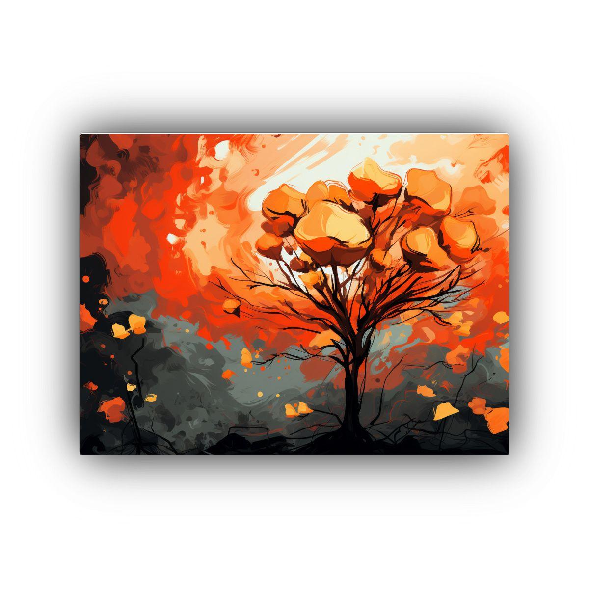 Cuadro De Árbol Kauri En Colores Naranja Inspiración Neono 45x30cm-0