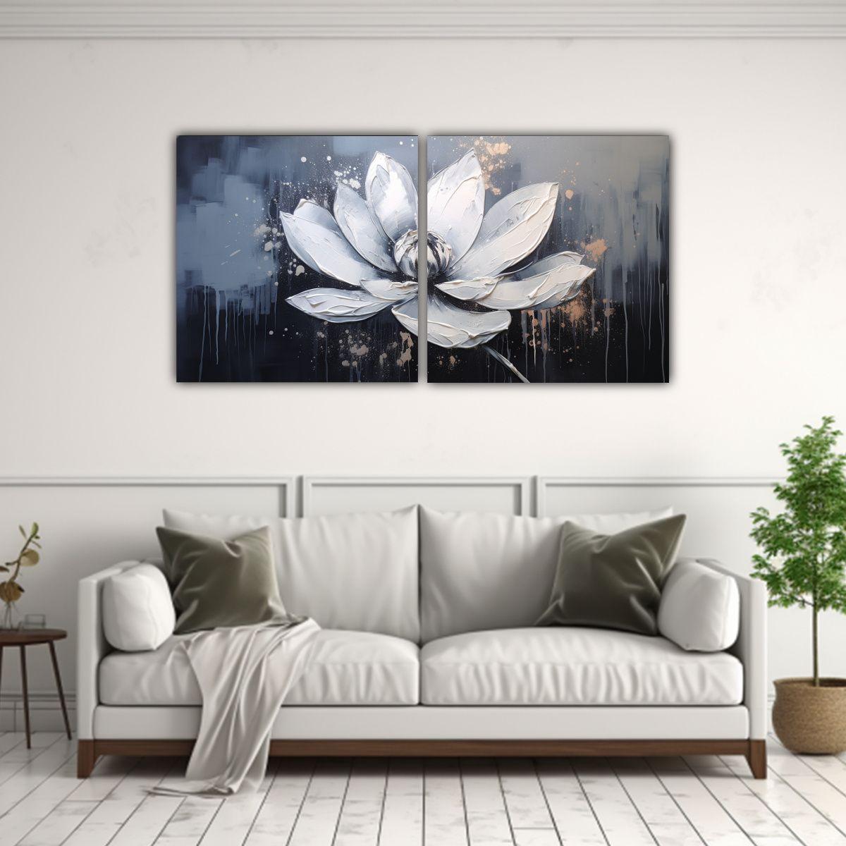 Pintura En Lienzo Estilo Flor Negra Simétrica 100x50 Cm-2