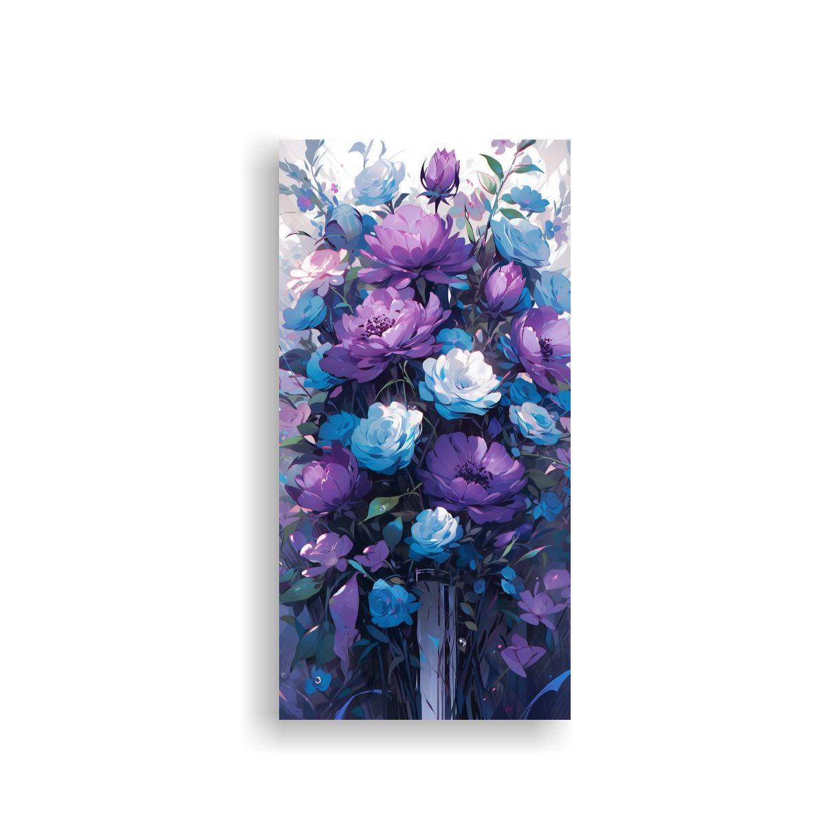Pintura Lienzo Equilibrio Morado Y Turquesa Flores 60x120cm-0