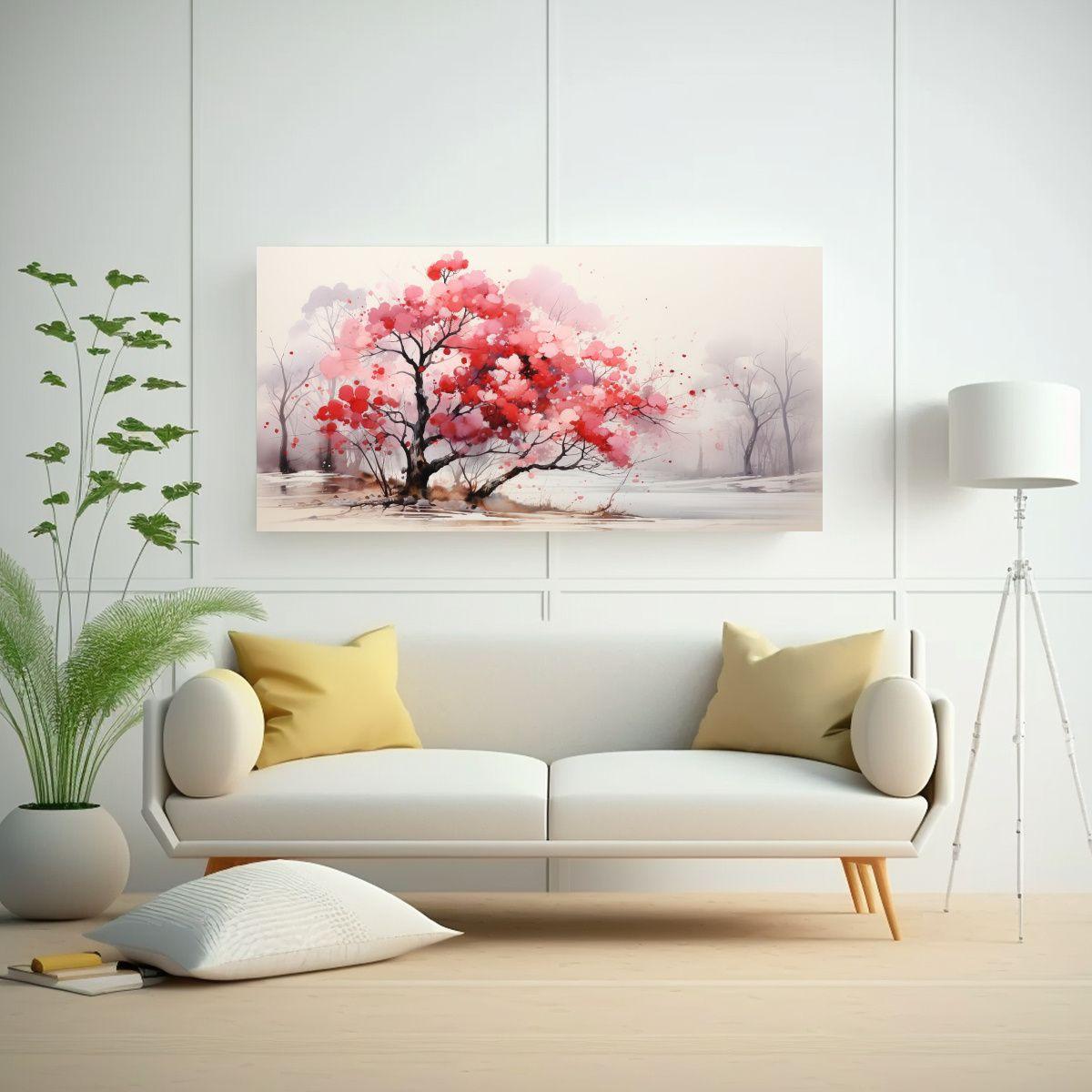 Pintura Acuarela Abstracta árbol Kauri Blanco Y R 100x50cm-2