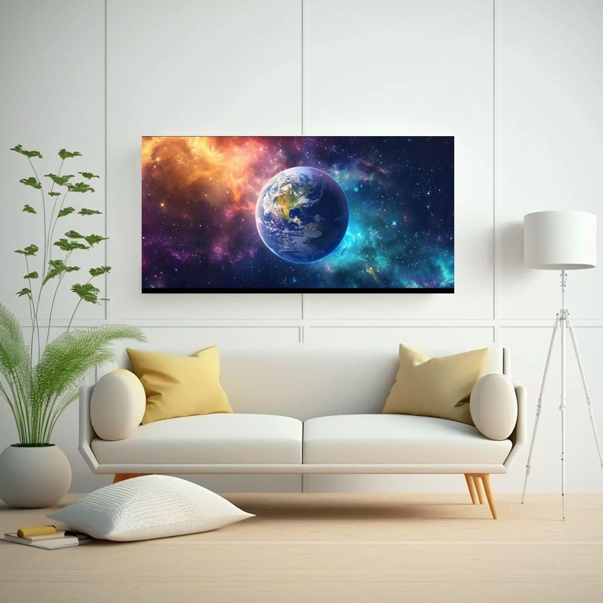 Pintura Decorativa Colorida Planeta Tierra 160x80cm-2