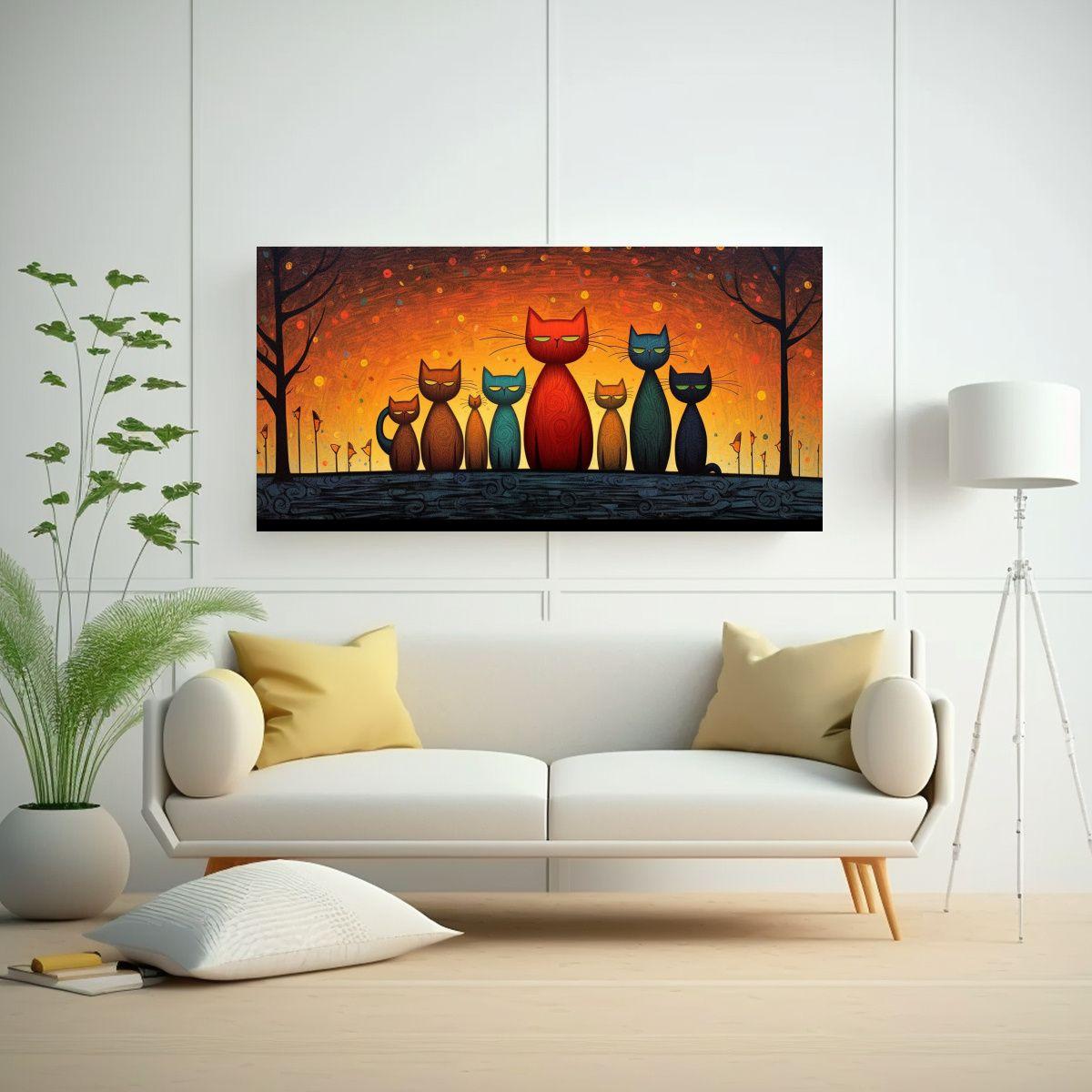 Cuadro Decorativo Lienzo Moderno Gatitos Familia 100x50cm-2