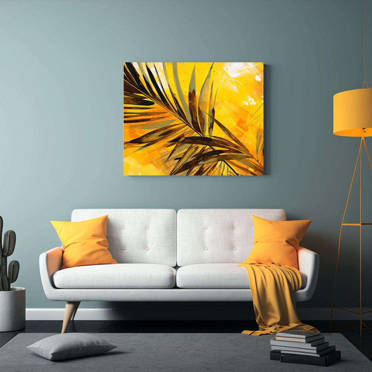 Cuadro Abstracto Elegancia Hojas De Palma Amarillas Neonoir  30x20cm-2
