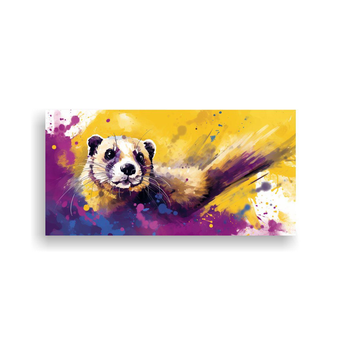 Cuadro Ferret Amarillo Y Morado Estilo Neo Pop Art 100x50 Cm-0