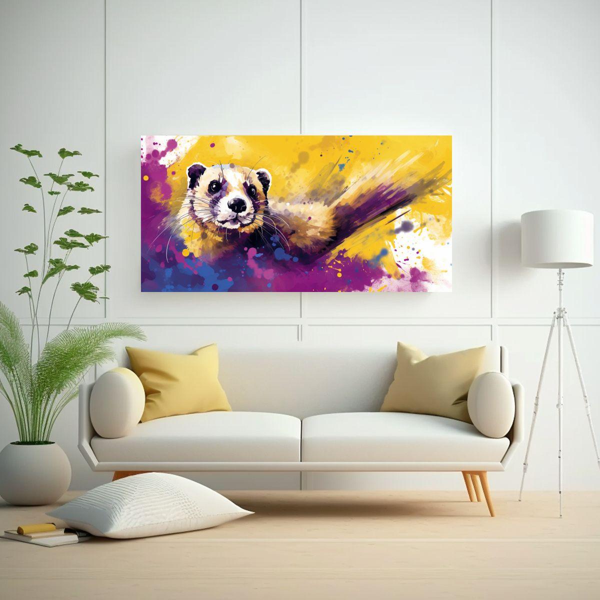 Cuadro Ferret Amarillo Y Morado Estilo Neo Pop Art 100x50 Cm-2