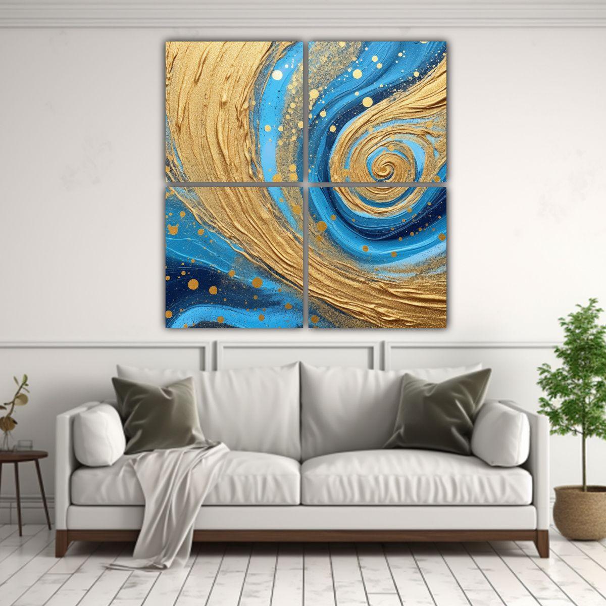 Pinturas Decorativas En Líquido Azul Y Dorado 100x100 Cm-2