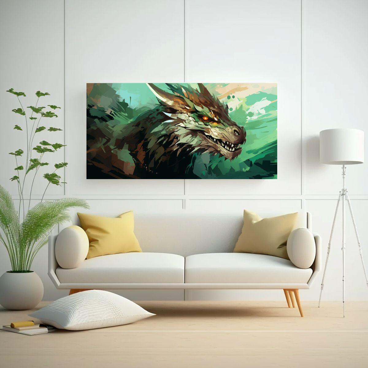 Pintura Decorativa De Dragón En Colores Marrón 80x40cm-2