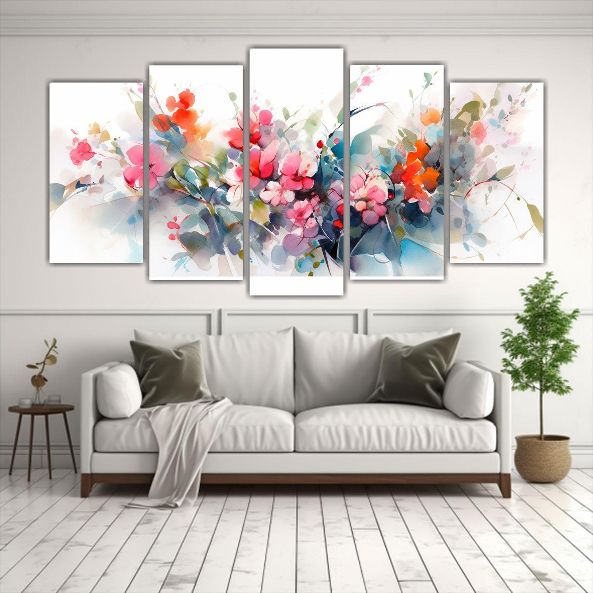 Cuadros Juveniles De Flores Acuarela En Lienzo 250x125 Cm-2