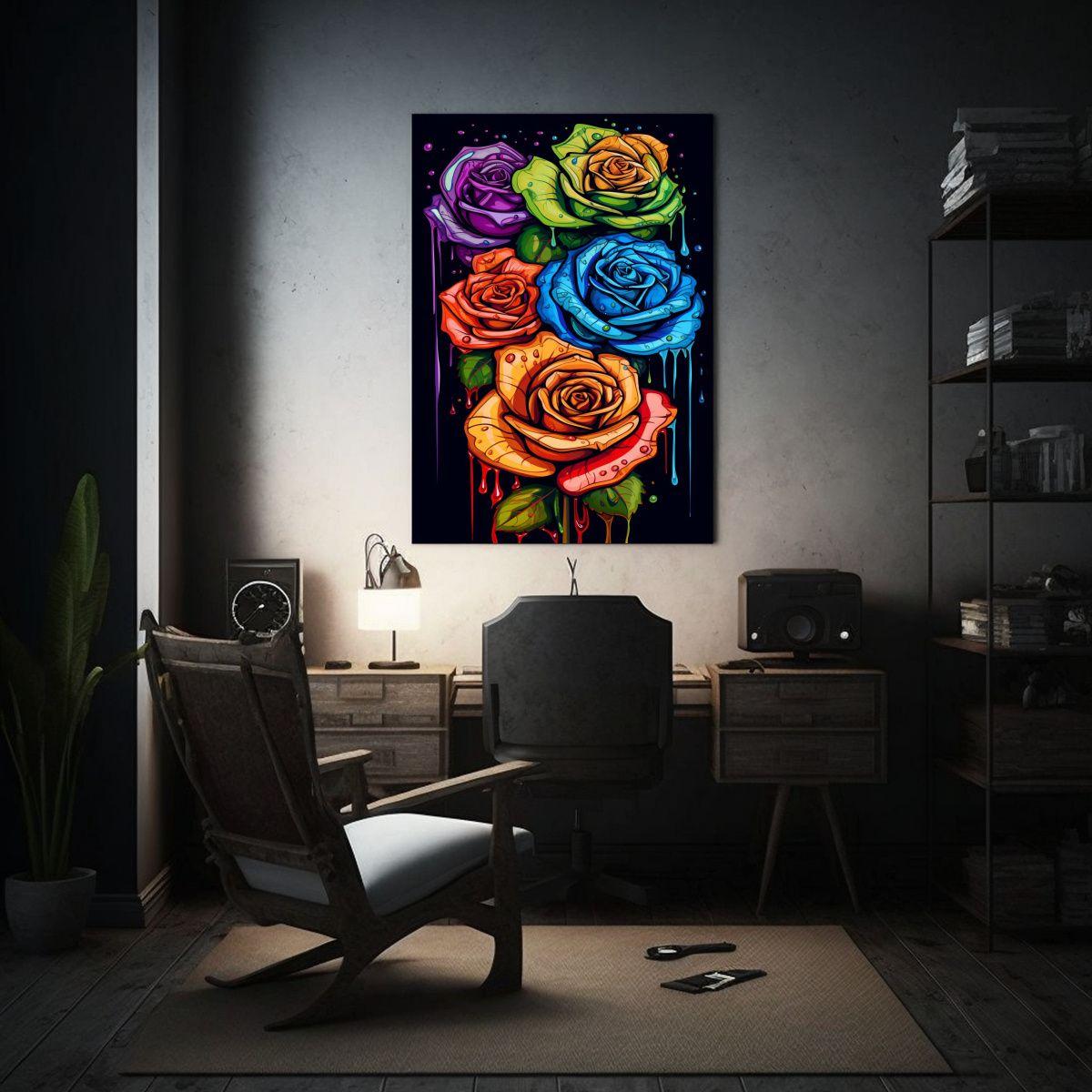 Cuadro Abstracto De Colores Con Muchas Rosas 80x120 Cm-2