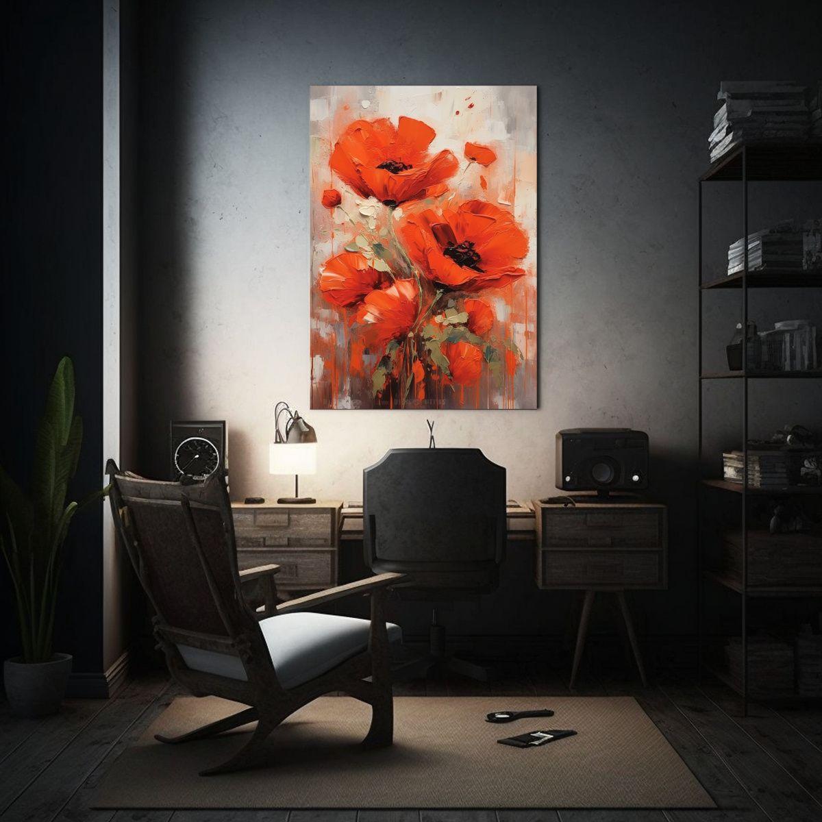 Pintura De Amapolas Rojas En Una Superficie De 40x60cm-2