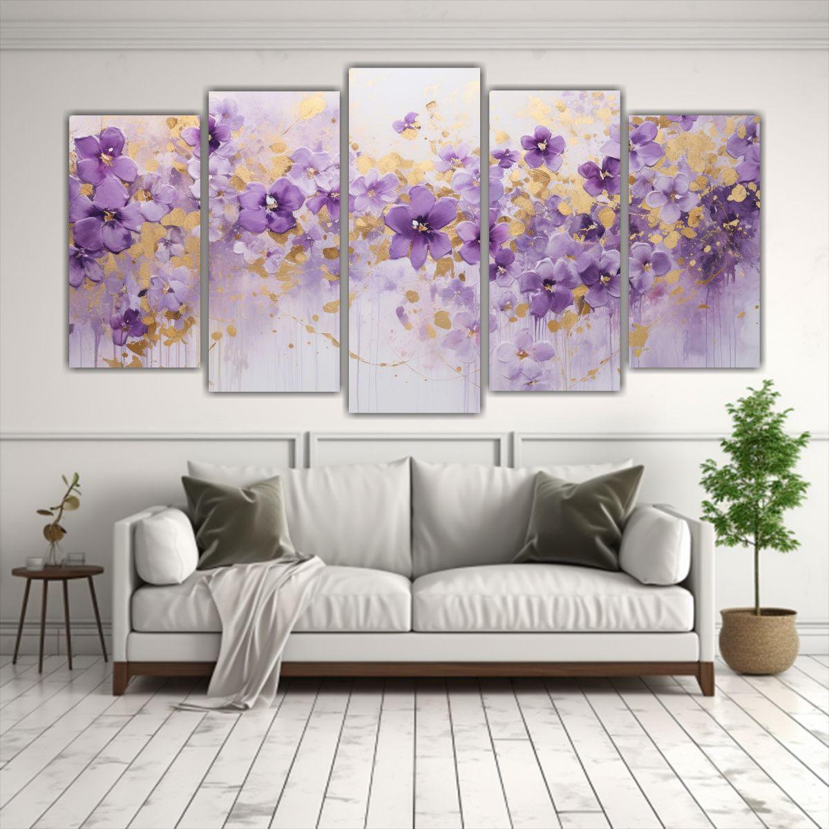Conjunto De 5 Cuadros Abstractos De Forma Para 100x50 Cm-2