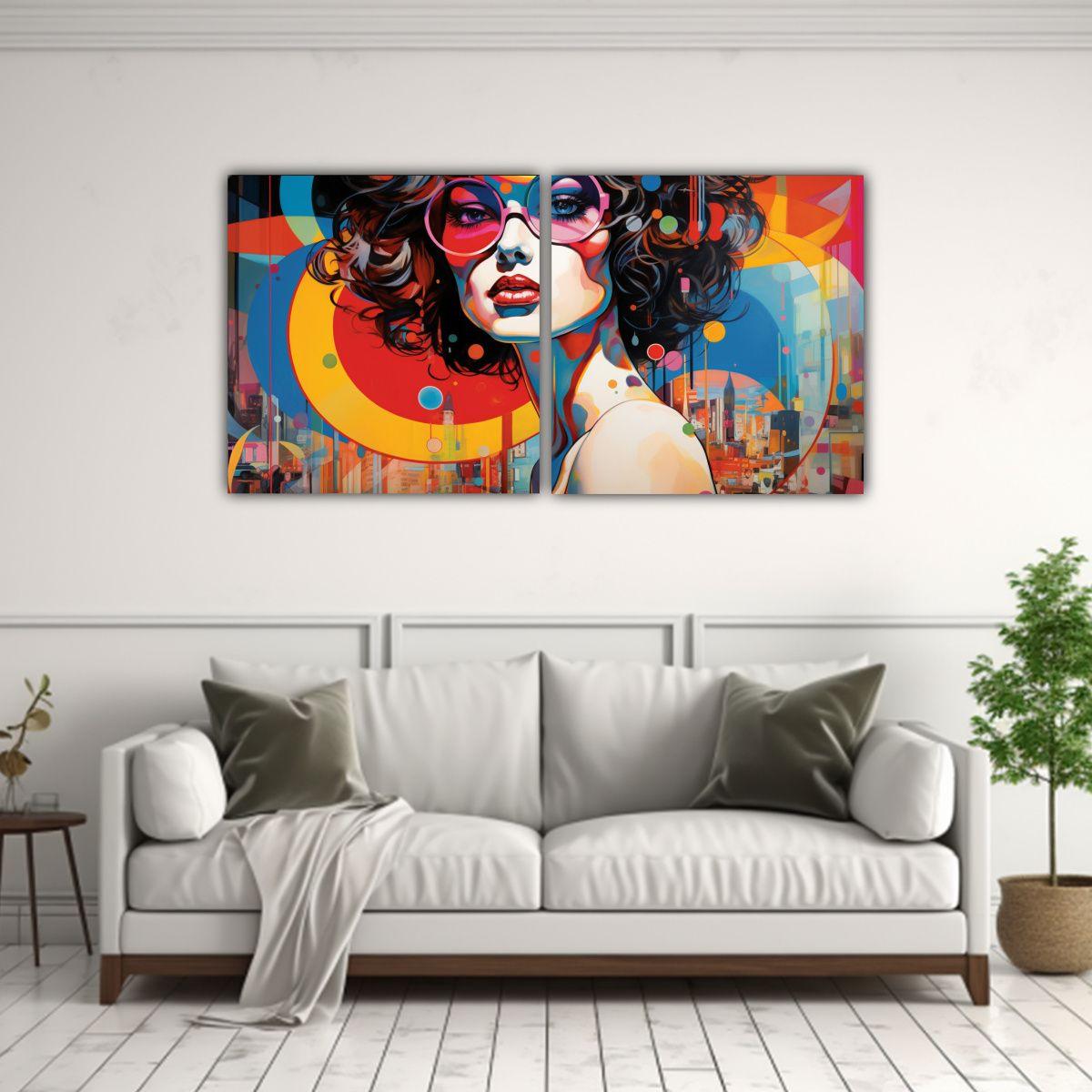 Cuadro De Mujer En El Centro Del Arte Pop 80x40 Cm-2