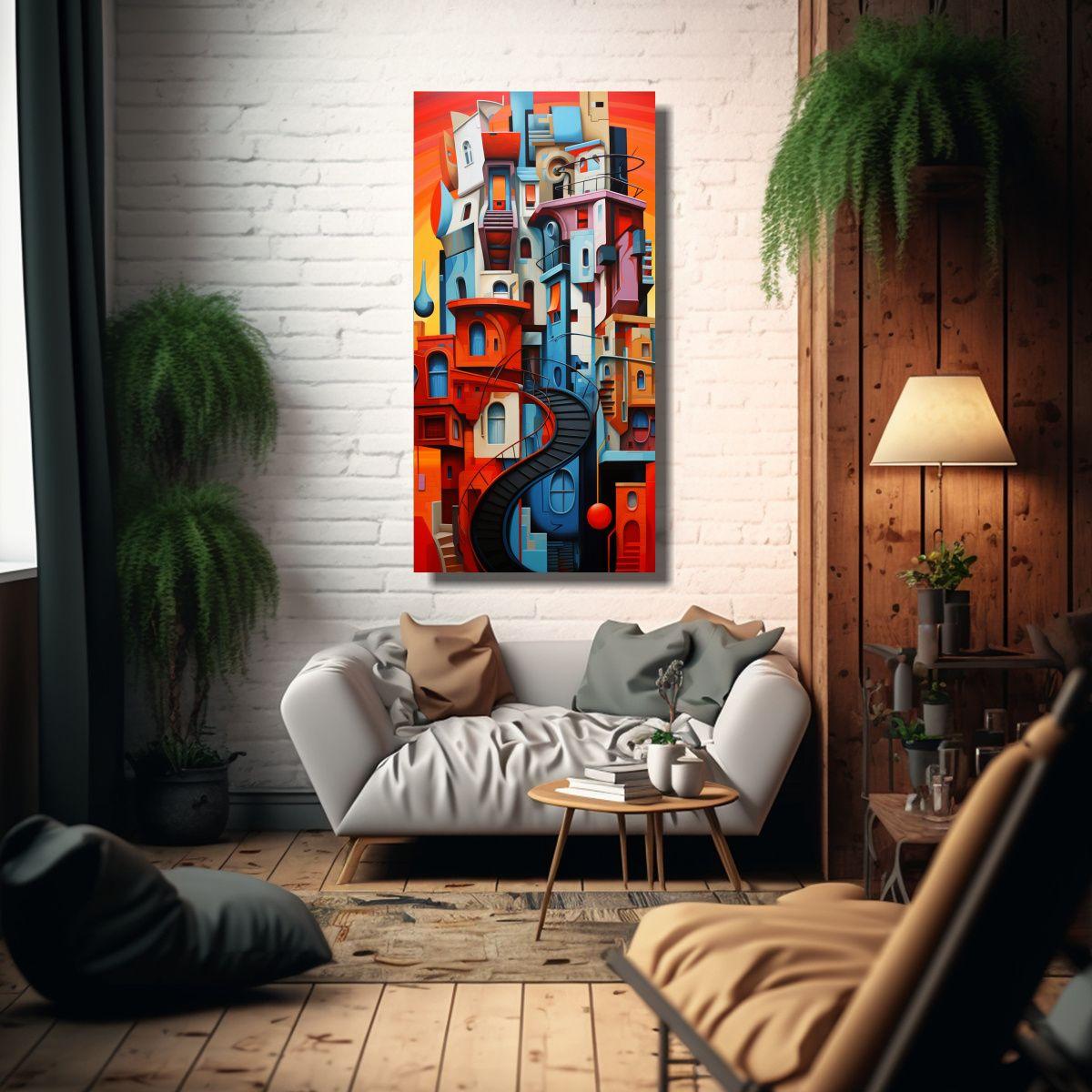 Pintura Artística De Tela Fusionando Abstracto 50x100cm-2