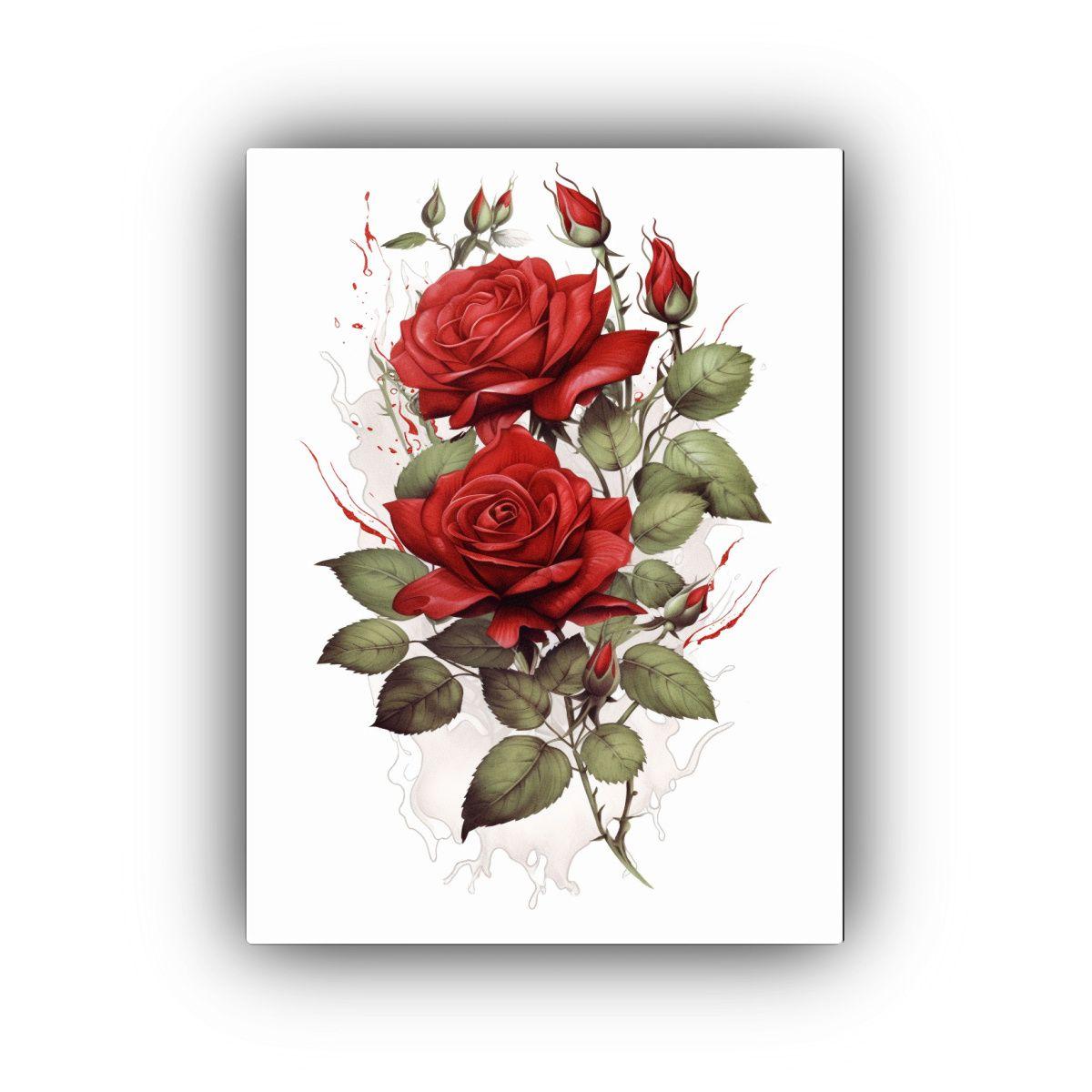 Cuadro Acuarela De Rosas Rojas Con Composición 30x40cm-0