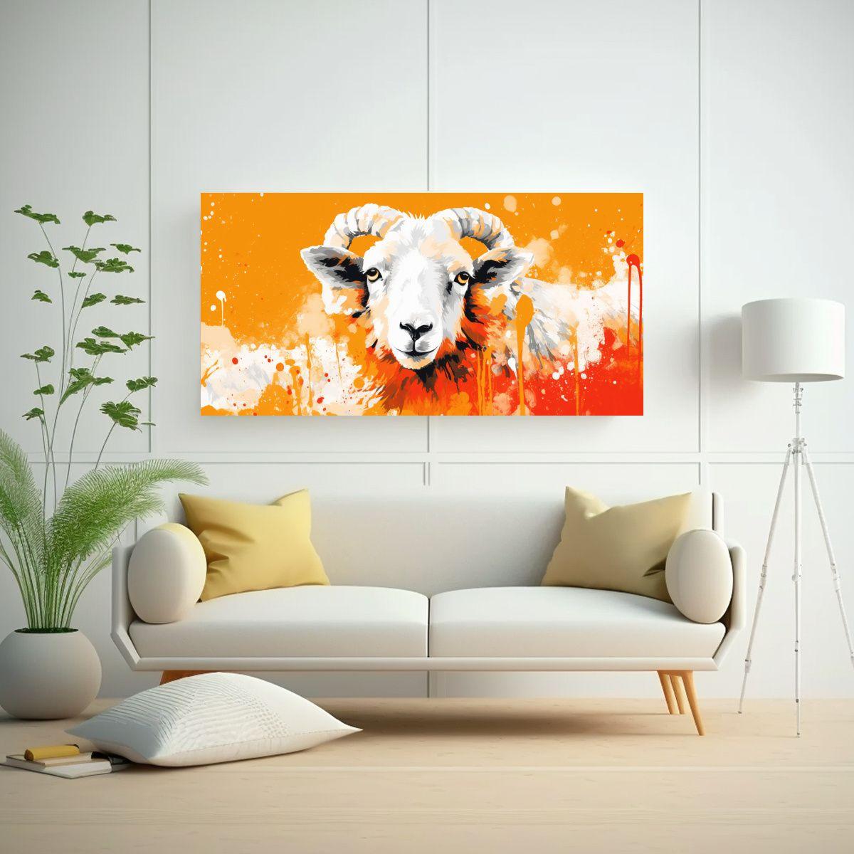 Cuadro Decorativo Vibrante: Oveja En Blanco Y Nara 120x60cm-2