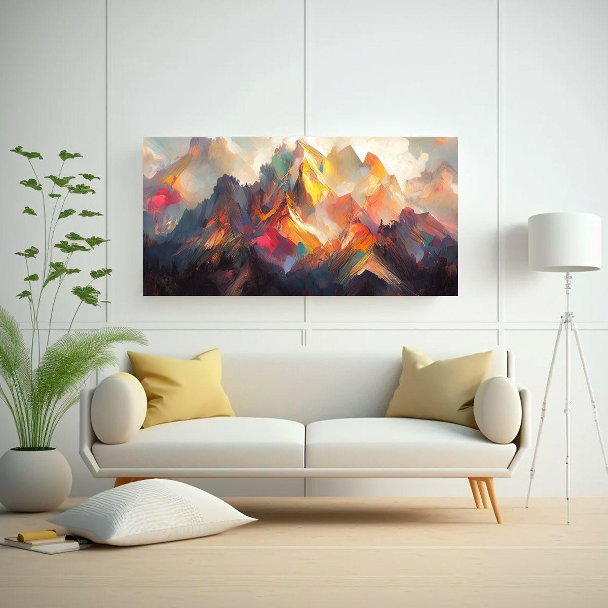 Pintura Cuadro Montañas Famosas Con Arcoíris Y A 40x20cm-2