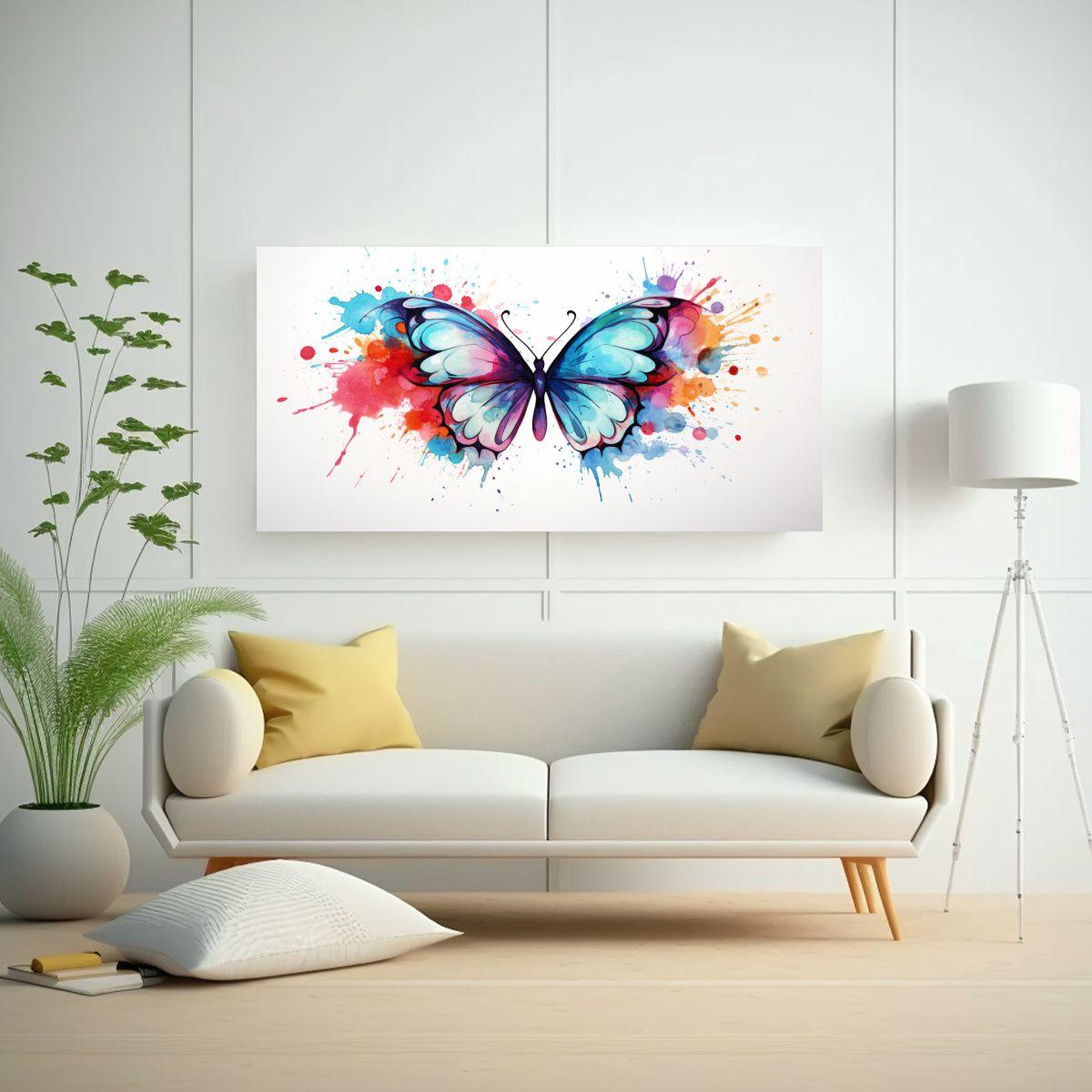 Cuadro Lienzo Mariposa Acuarela Colorida Estilo 60x30cm-2