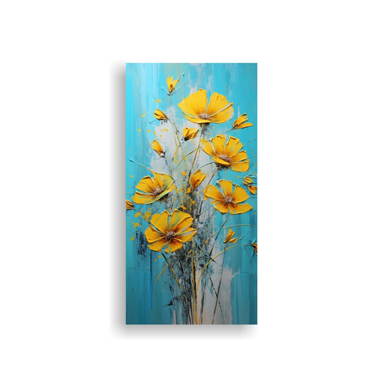 Pintura En Lienzo De Flores En Colores Amarillo 70x140 Cm-0