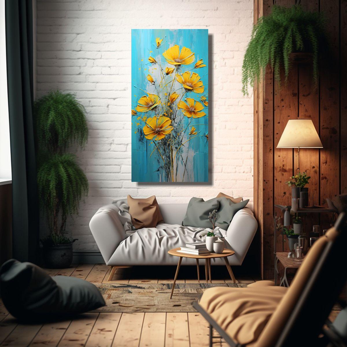 Pintura En Lienzo De Flores En Colores Amarillo 70x140 Cm-2