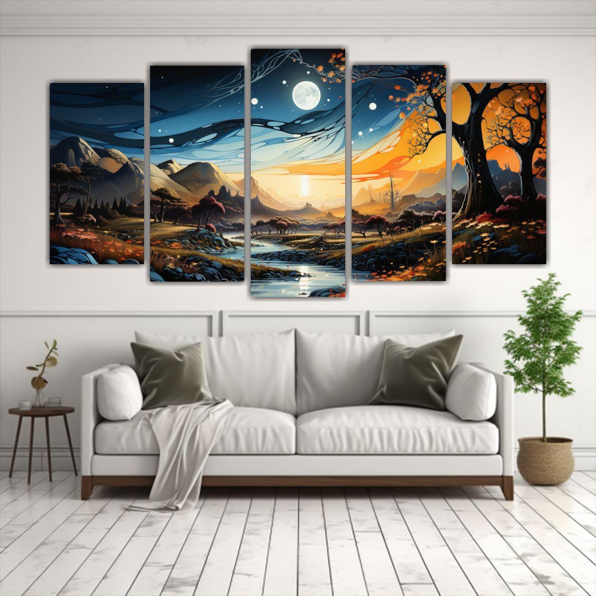 Pintura Creativa De La Luna En Las Montañas Con 200x100 Cm-2