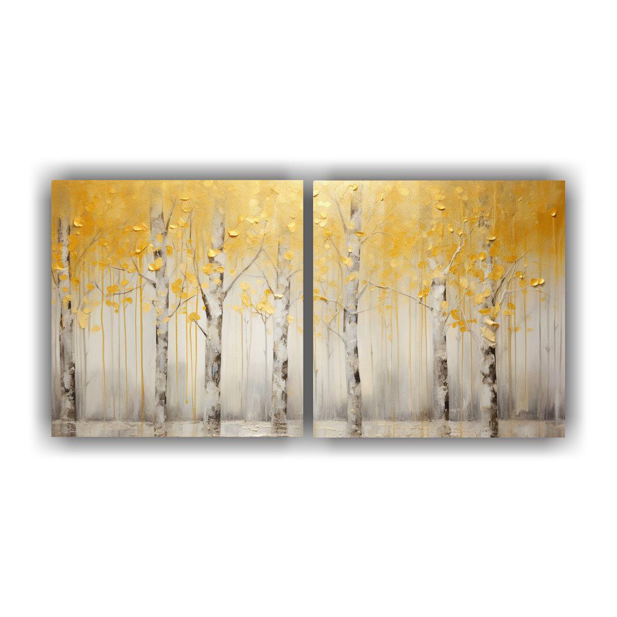 Conjunto De Pinturas Florales En Amarillo Y Plata 40x20 Cm-0