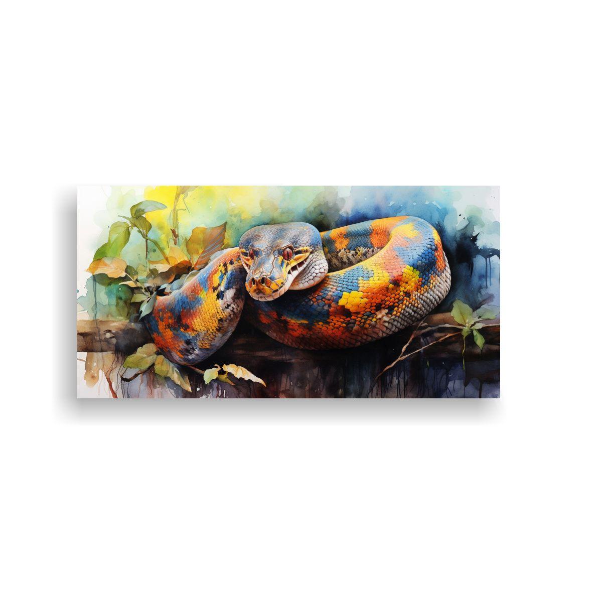 Pintura Estilo Acuarela Colorida Serpiente Boa En  100x50cm-0