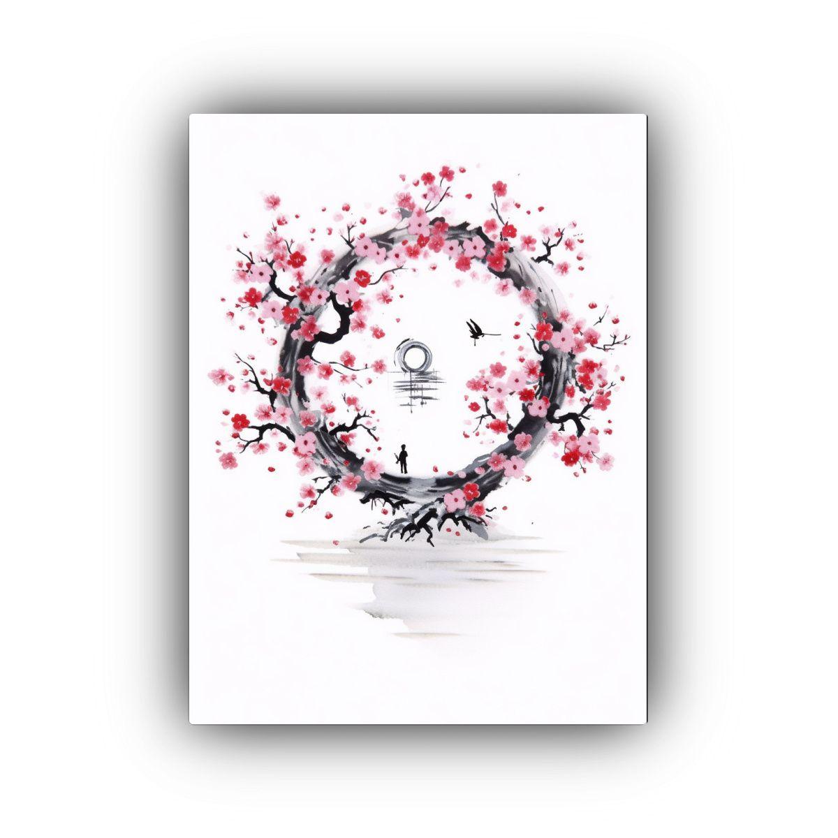 Lienzo Decorativo Actual Enso Circle Sakura Sobre 80x120cm-0