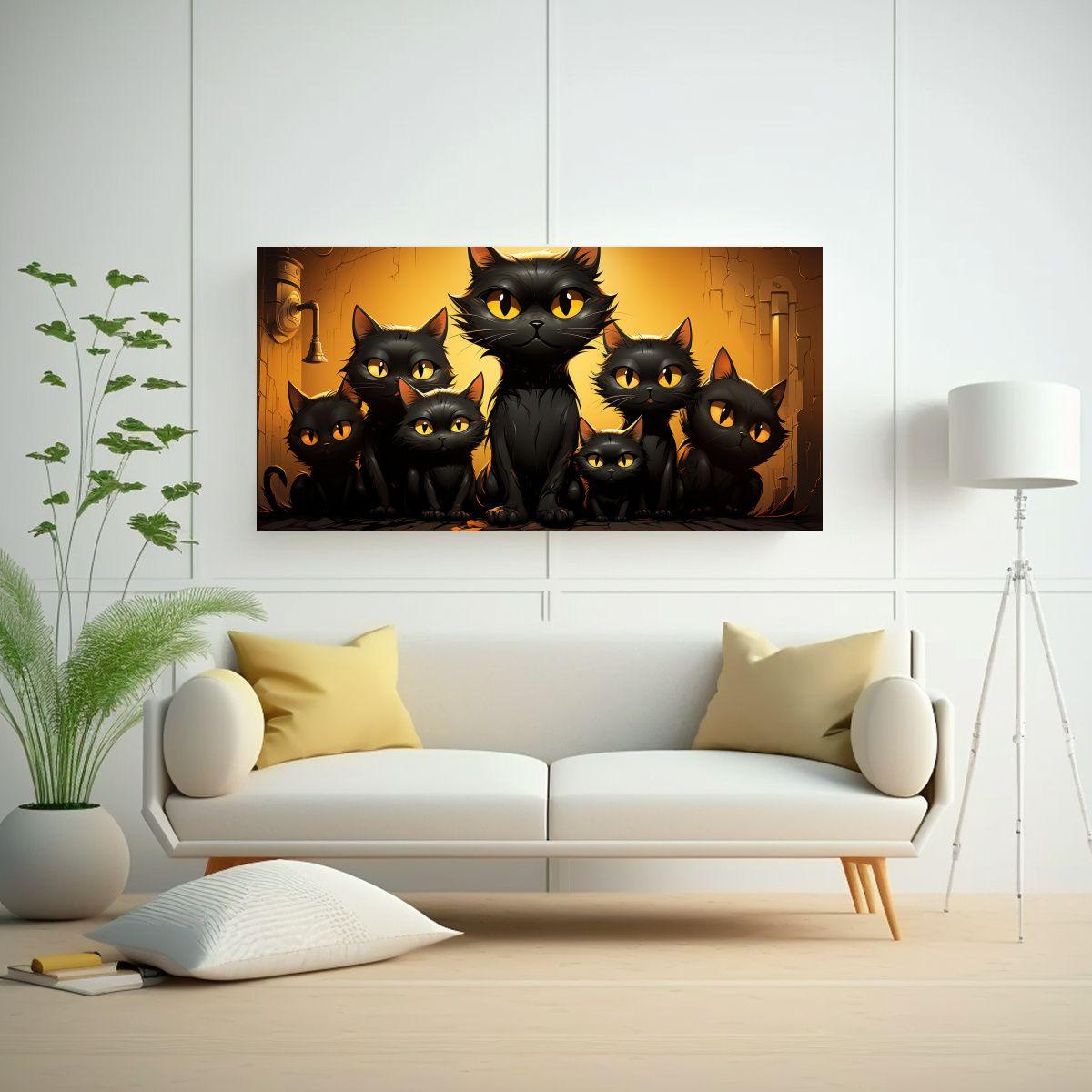 Cuadro Decorativo: Gatos Negros Sobre Fondo 40x20 Cm-2