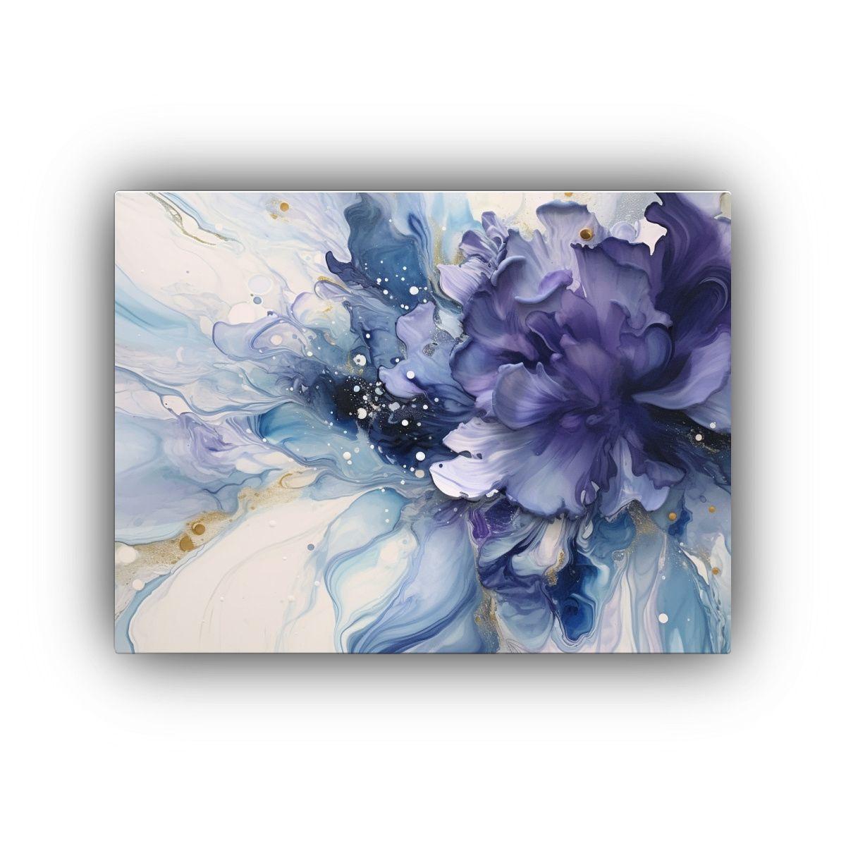 Cuadro Floral Azul Y Gris Sobre Lienzo Blanco: 120x80cm-0