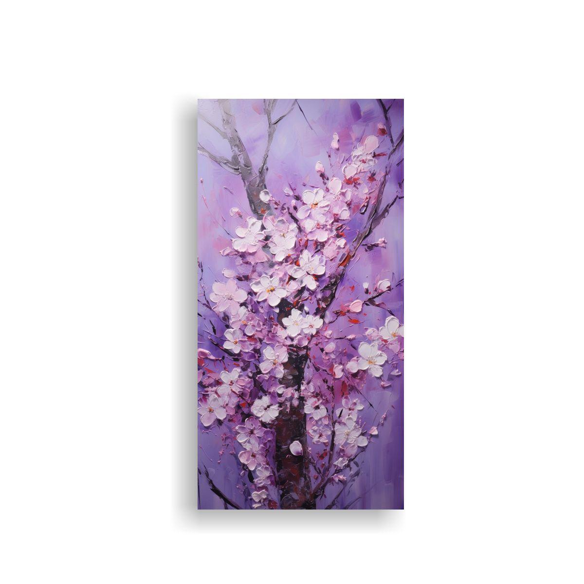 Intenso Pintura De Cerezos Morados Arte Comedor 20x40cm-0