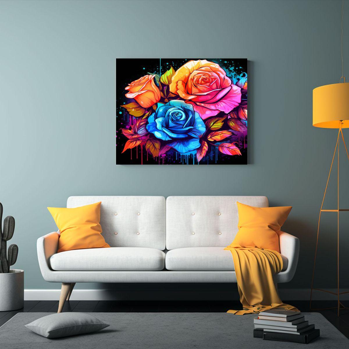 Cuadro Lineal Colorido De Flores En Esténcil Para Decoraci 45x30cm-2