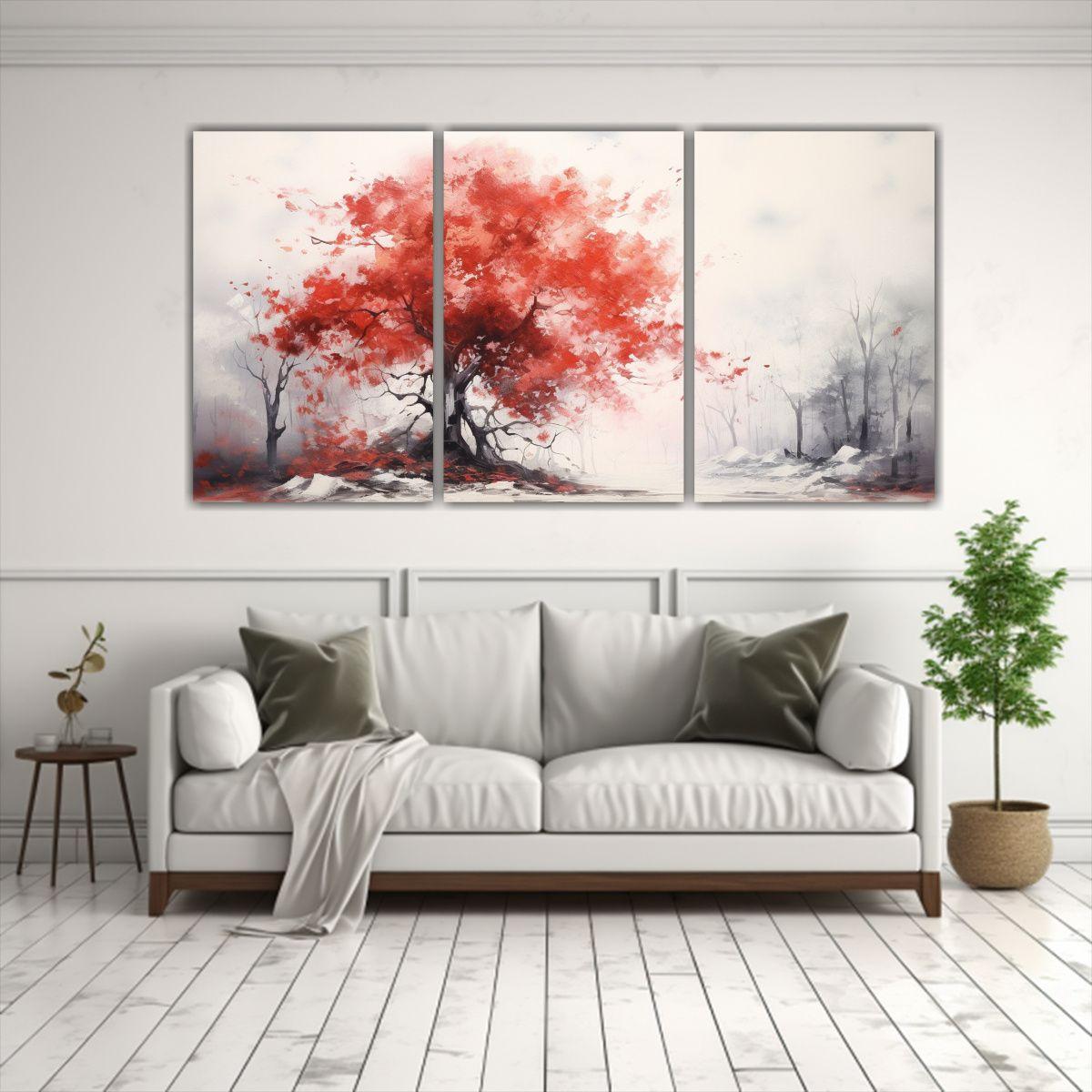 Arte De Pared Impreso Bosque Rojo Abstracto 120x60 Cm-2