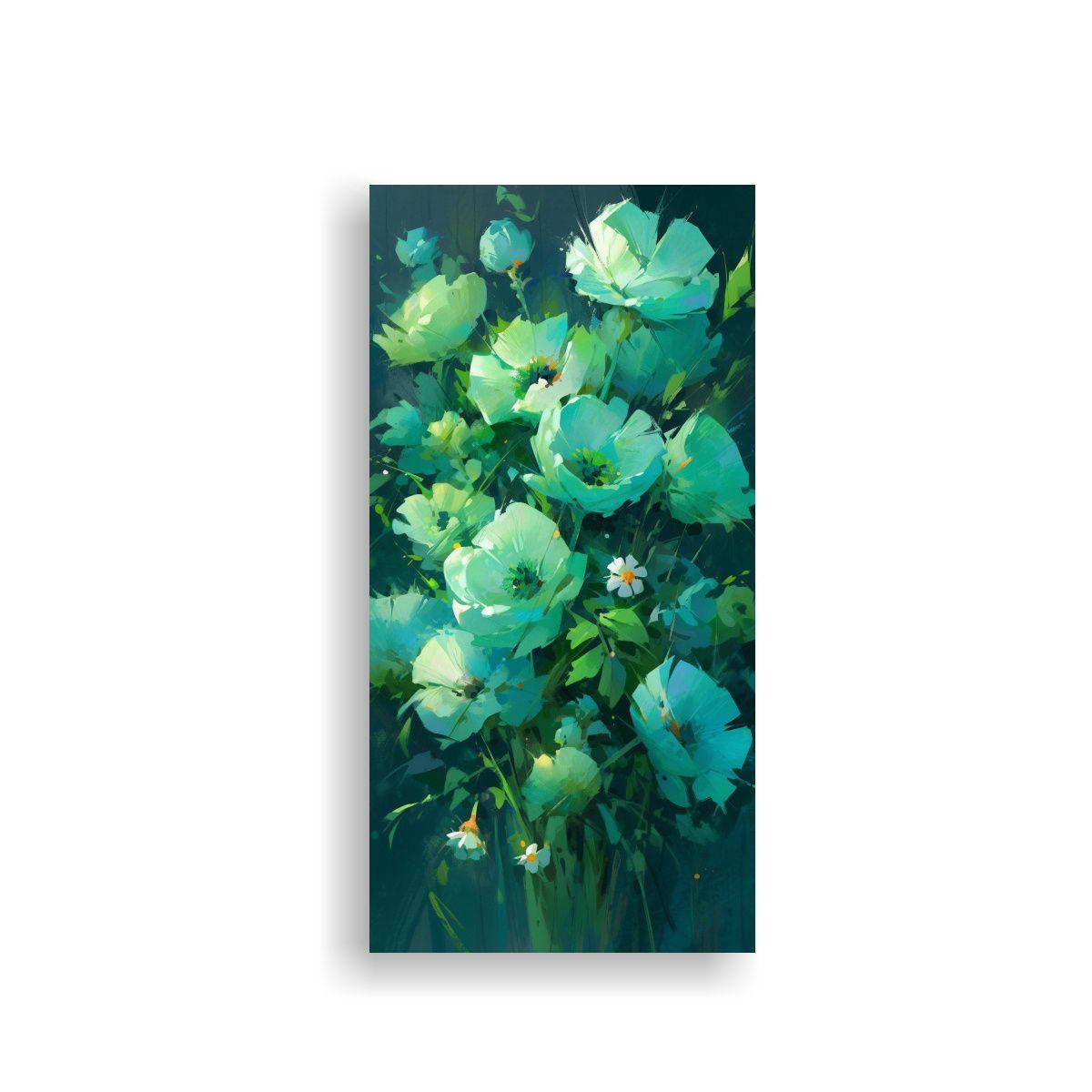 Pintura En Lienzo De Flores En Colores Verde 30x60 Cm-0