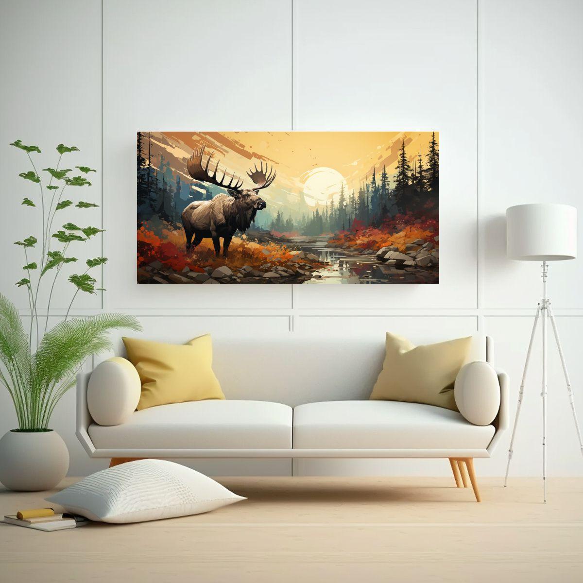 Pintura Pared: Ballena Gris En Bosque Y Colores 100x50cm-2