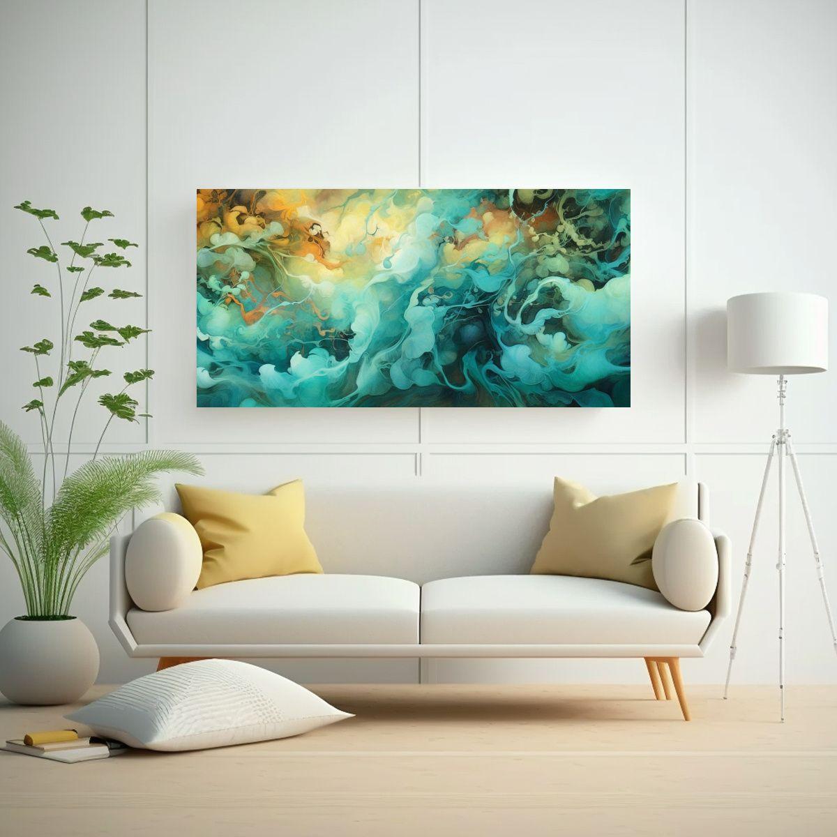 Pinturas Abstractas Orgánicas En Tonos De Verde 40x20cm-2