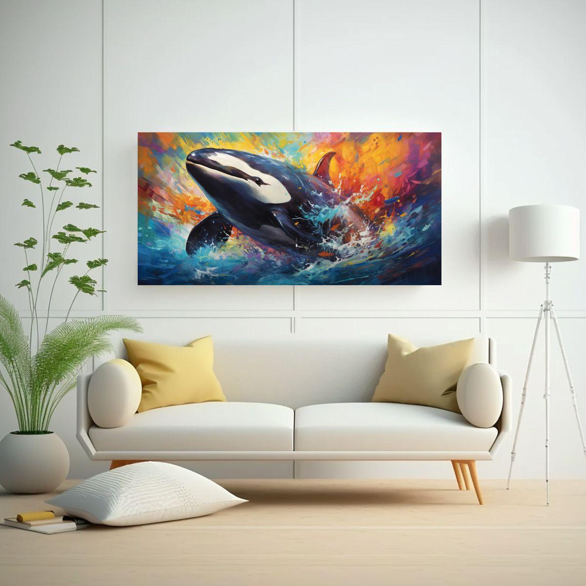 Lienzo Orca Ballena Estilo Pintura Estilo Óleo 100x50 Cm-2