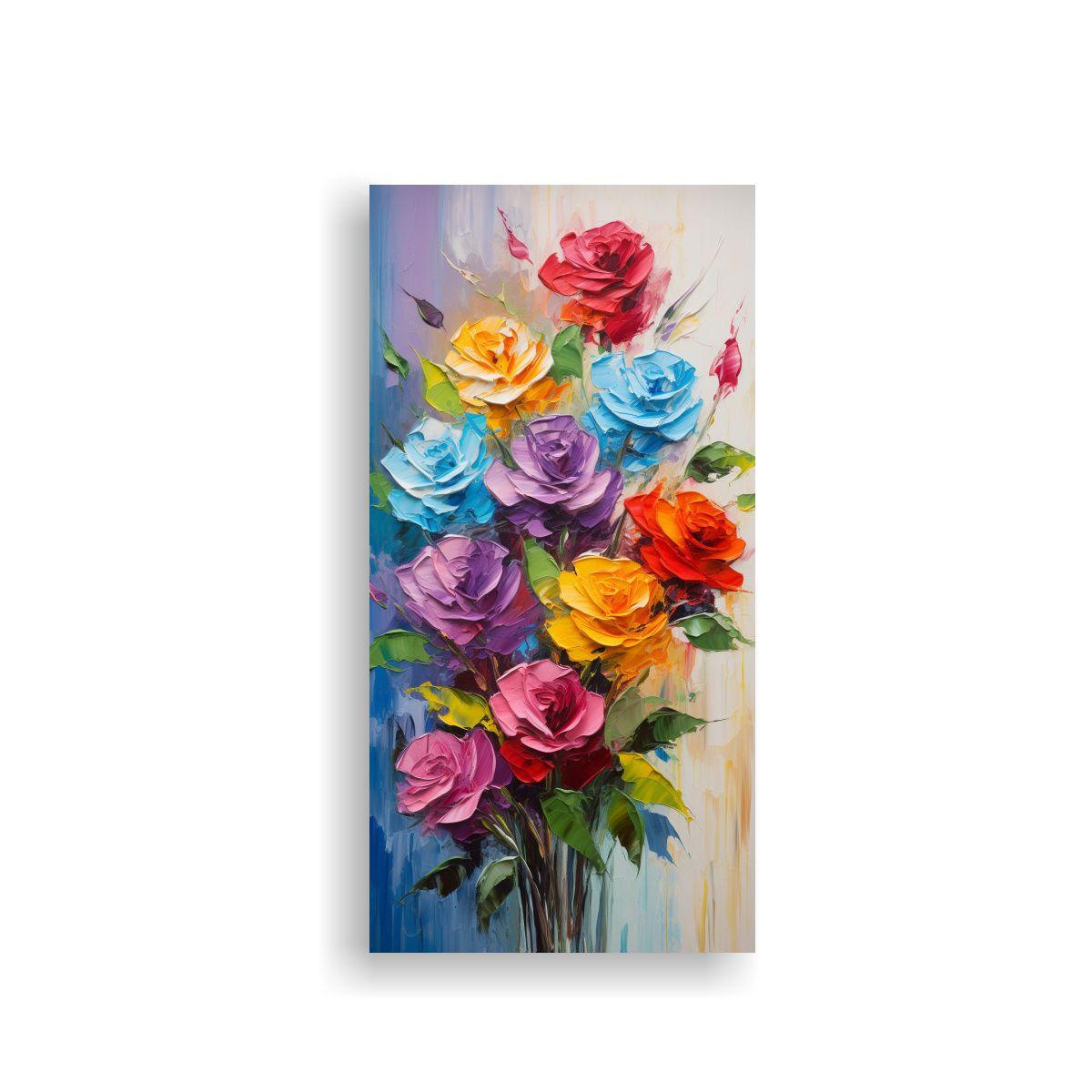 Pintura De Rosas En Lienzo En Colores Del 40x80cm-0