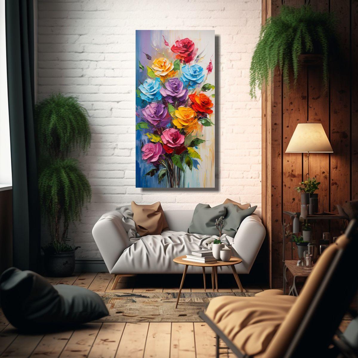 Pintura De Rosas En Lienzo En Colores Del 40x80cm-2