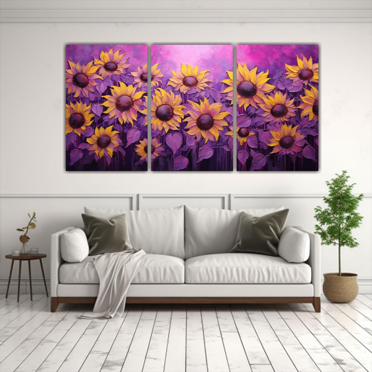 Pintura En Lienzo Estilo Flores De Girasol Morado 120x60 Cm-2
