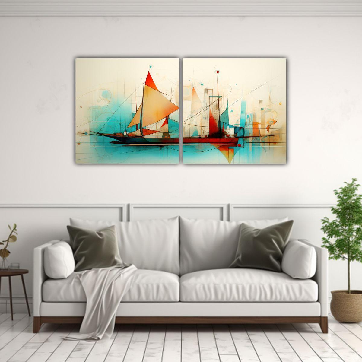 Cuadros Abstractos De Barcos En Lienzo, Alegría 100x50 Cm-2